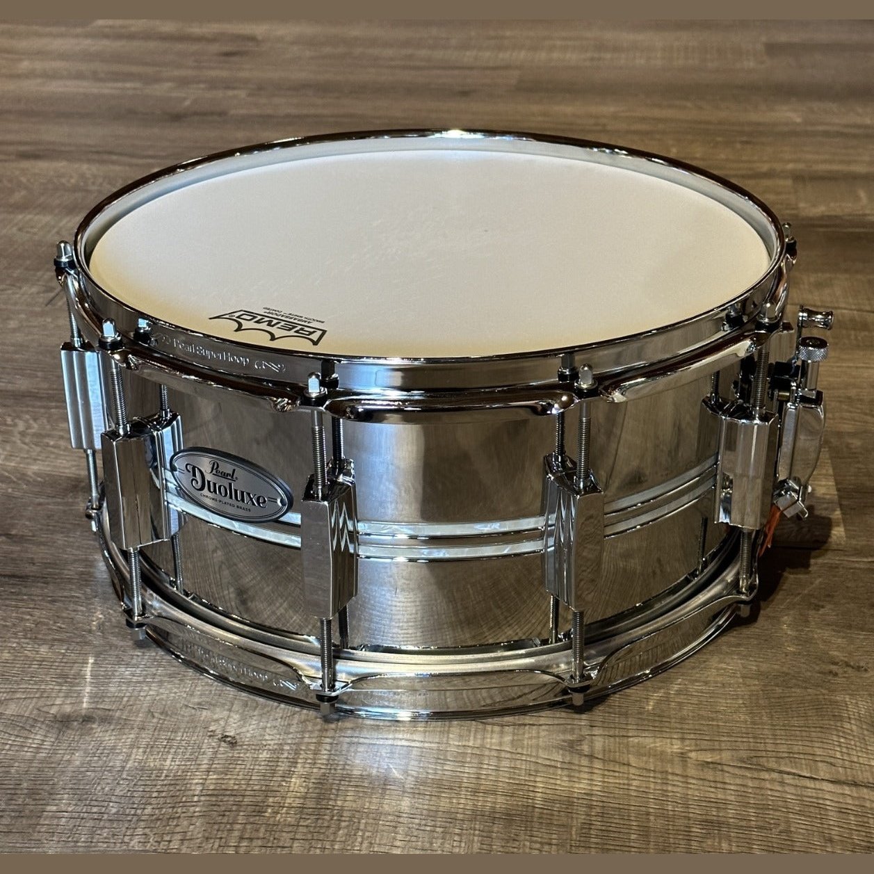 Used Pearl Duoluxe Inlaid Chrome over Brass Snare Drum 14x6.5