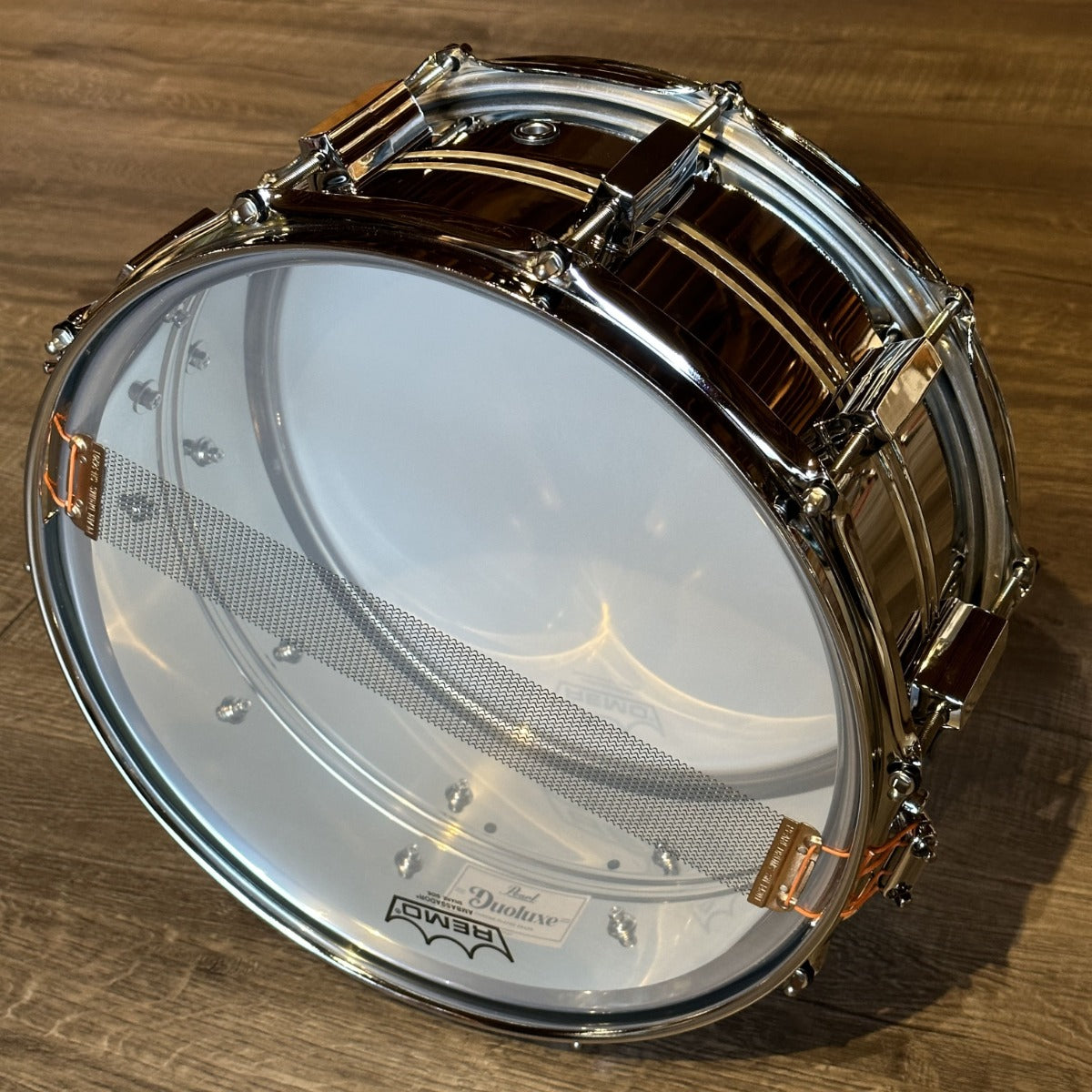 Used Pearl Duoluxe Inlaid Chrome over Brass Snare Drum 14x6.5