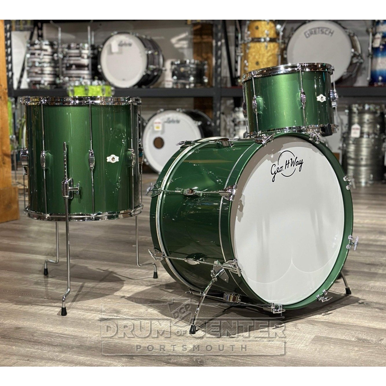 George Way Tuxedo Studio 3pc Drum Set 22/13/16 Kaddy Green