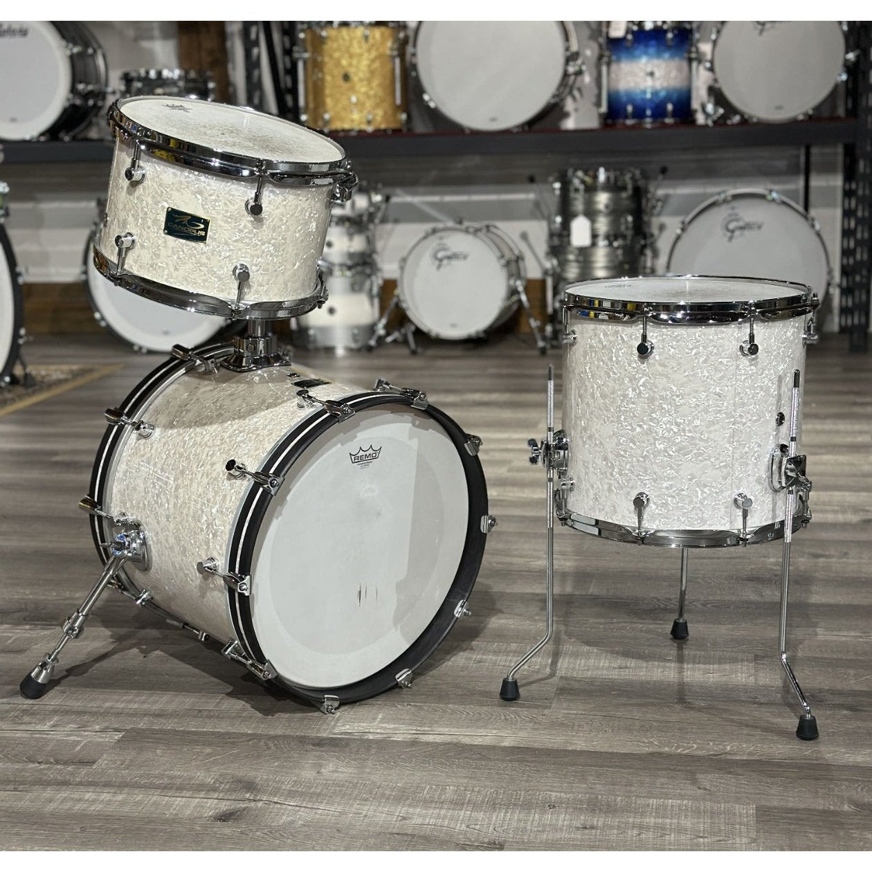 Used Canopus RFM Bop Drum Set White Marine Pearl