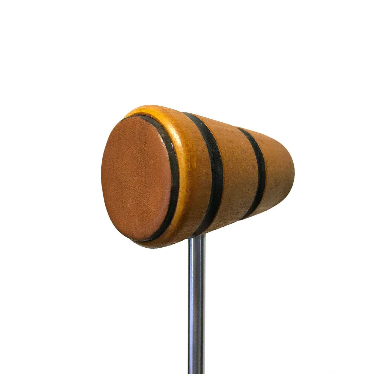 Low Boy Bass Drum Beaters - Leather Daddy, Amber with Black Stripes