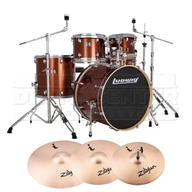 Ludwig Evolution 5pc Drum Set with Cymbals and Hardware Copper Sparkle