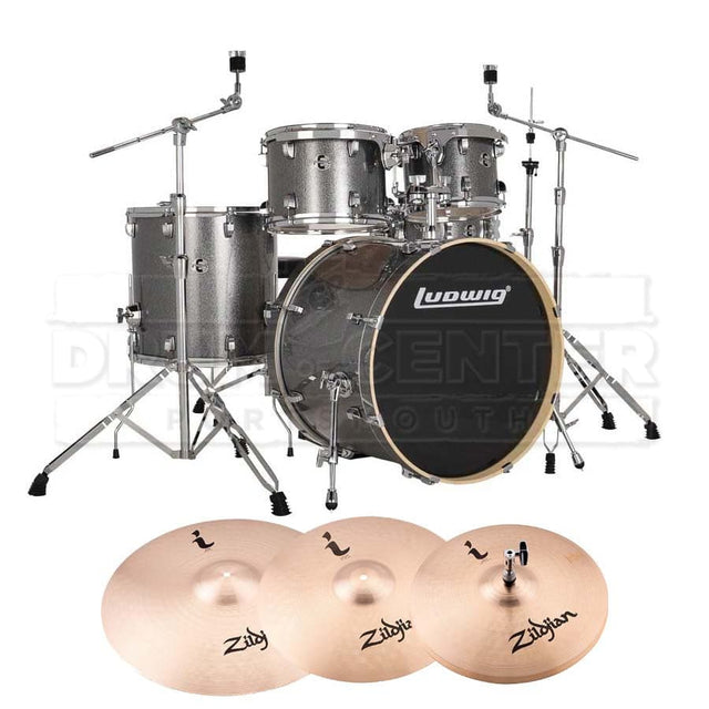 Ludwig Evolution 5pc Drum Set with Cymbals and Hardware Platinum Sparkle