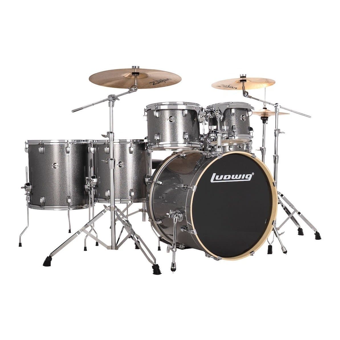 Ludwig Evolution 6pc Drum Set with Cymbals and Hardware Platinum Sparkle