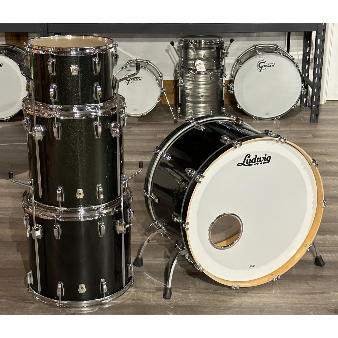 Used Ludwig Classic Maple 4pc Drum Set Black Sparkle