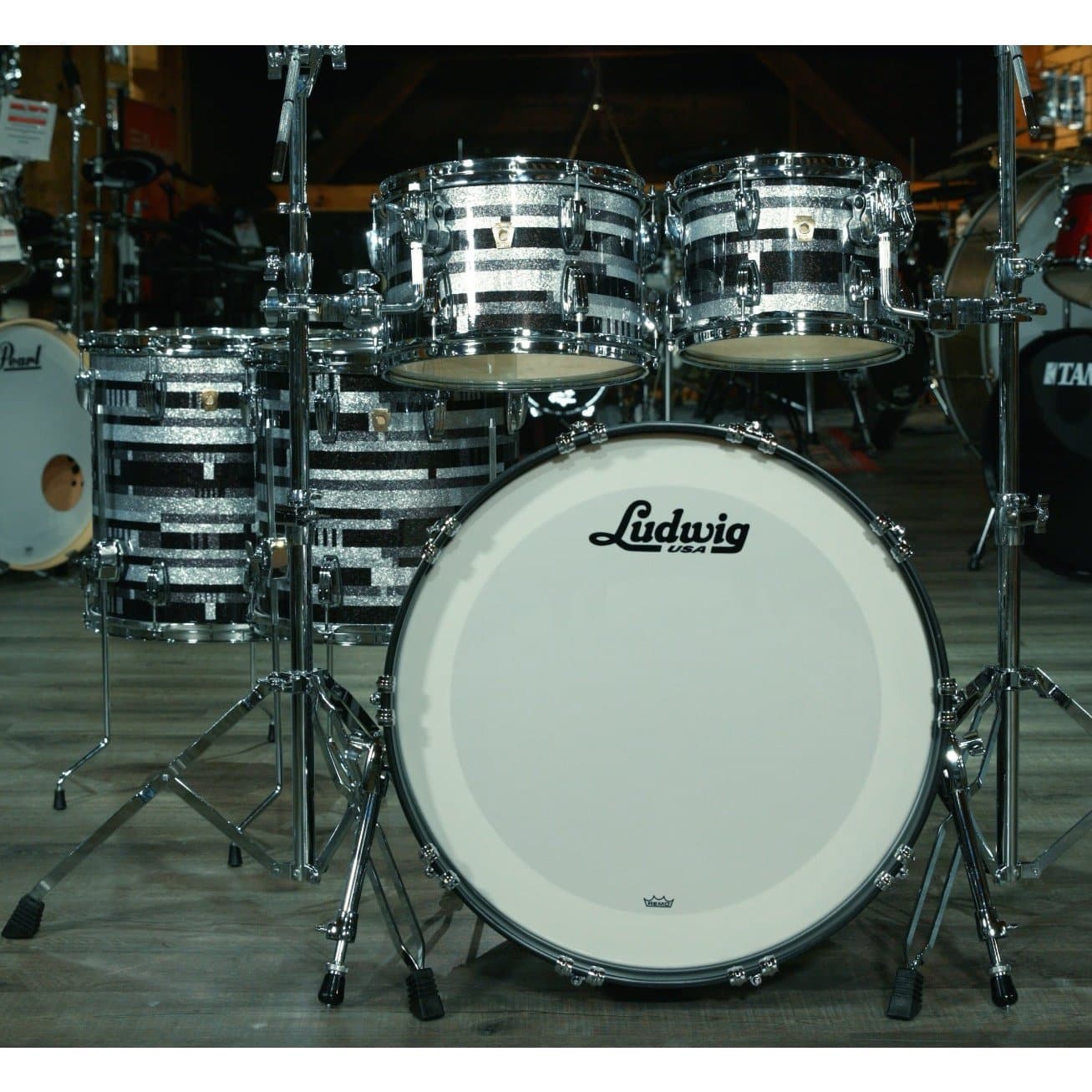 Ludwig Classic Maple 5pc 22/10/12/14/16 Drum Set Digital Black Sparkle