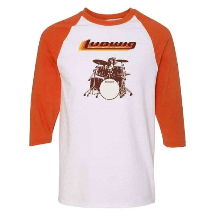 Ludwig 70s Drummer 3/4 Sleeve T-Shirt Large White/Orange