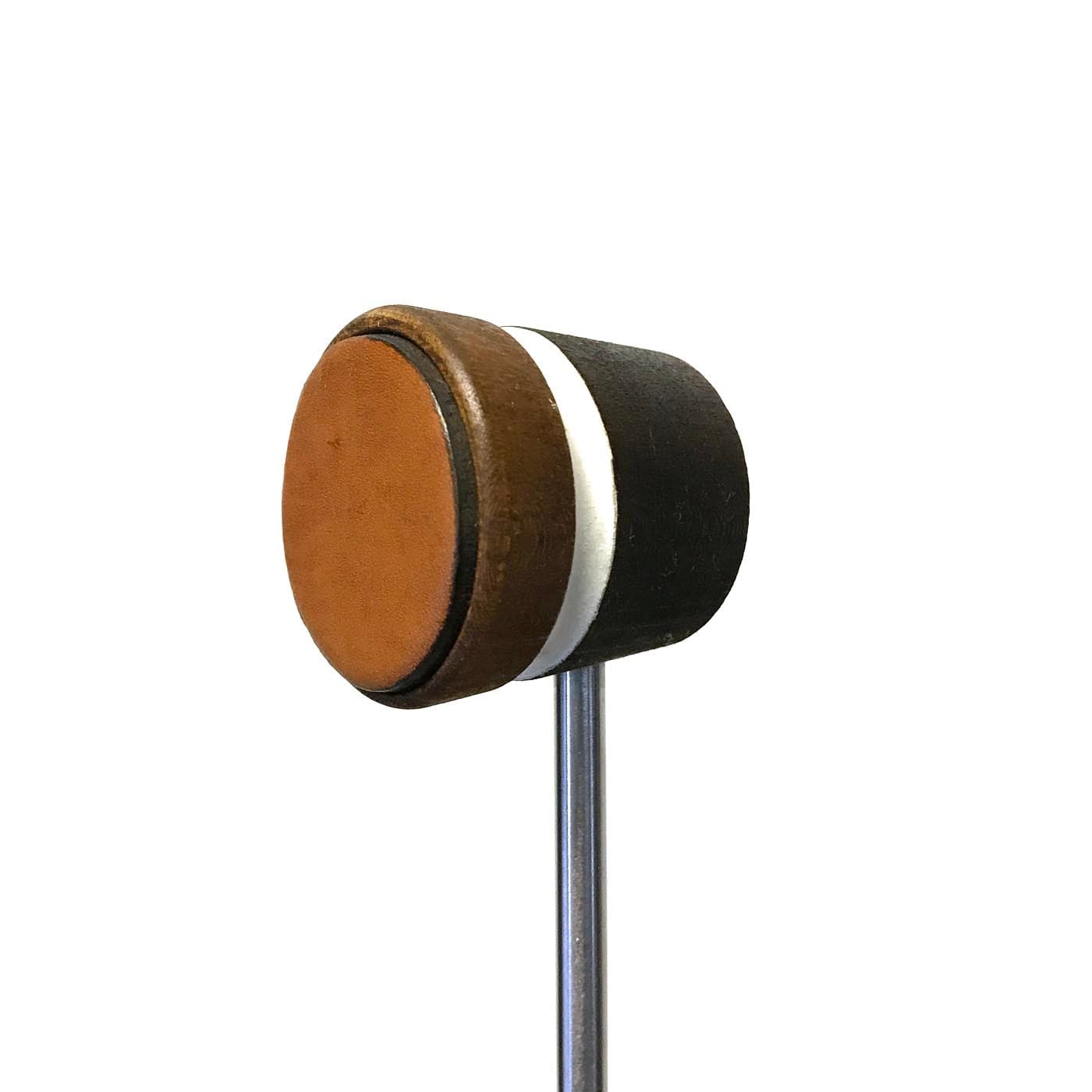 Low Boy Bass Drum Beaters - Lightweight Leather Daddy, Medium/Light Brown w/ White Stripe