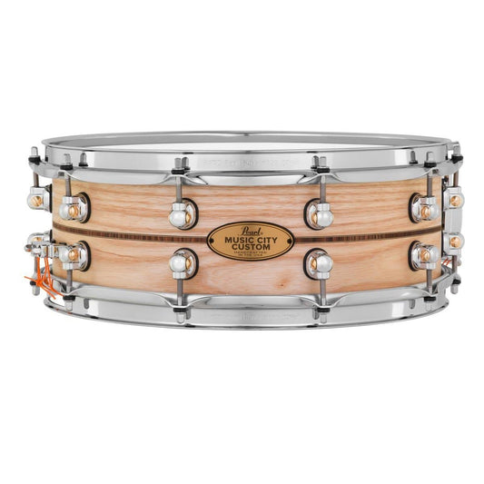 Pearl Music City Custom Solid Ash 14x5 Snare Drum - Natural With Kingwood Inlay