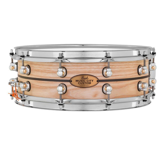 Pearl Music City Custom Solid Ash 14x5 Snare Drum - Natural With Ebony Inlay