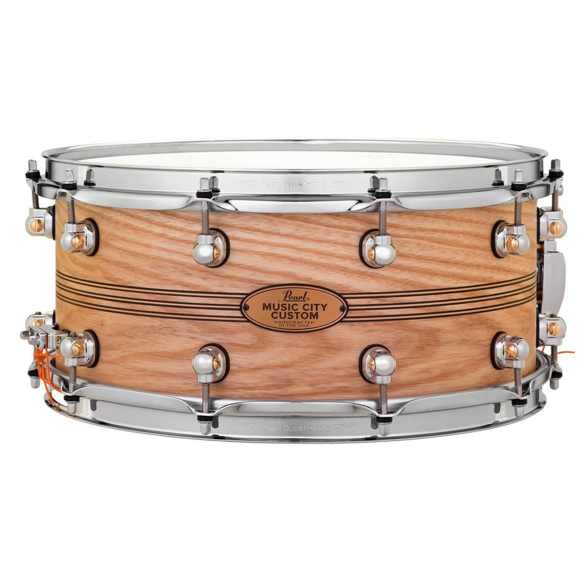 Pearl Music City Custom Solid Ash 14x6.5 Snare Drum - Natural With Boxwood-Rose Triband Inlay
