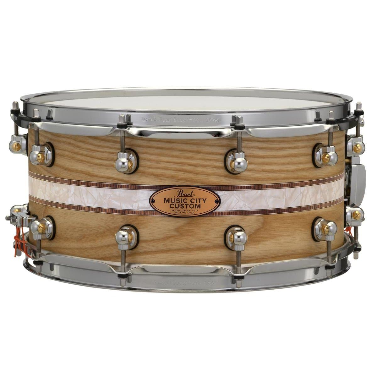 Pearl Music City Custom Solid Ash 14x6.5 Snare Drum - Natural With Kingwood Royal Inlay