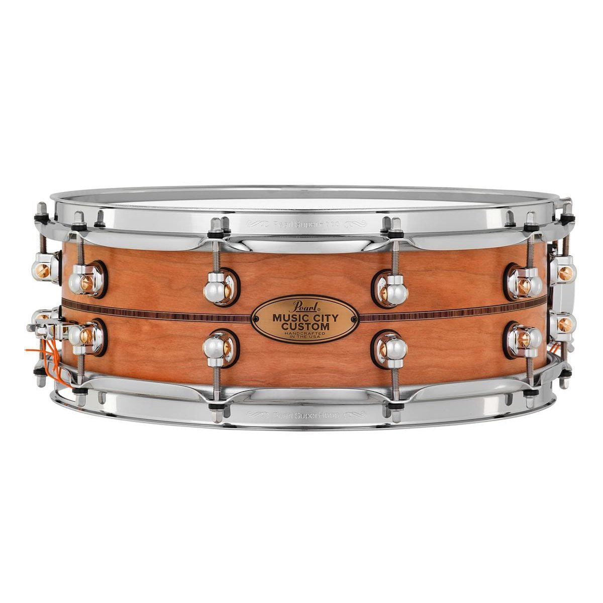 Pearl Music City Custom Solid Cherry 14x5 Snare Drum - Natural With Kingwood Inlay