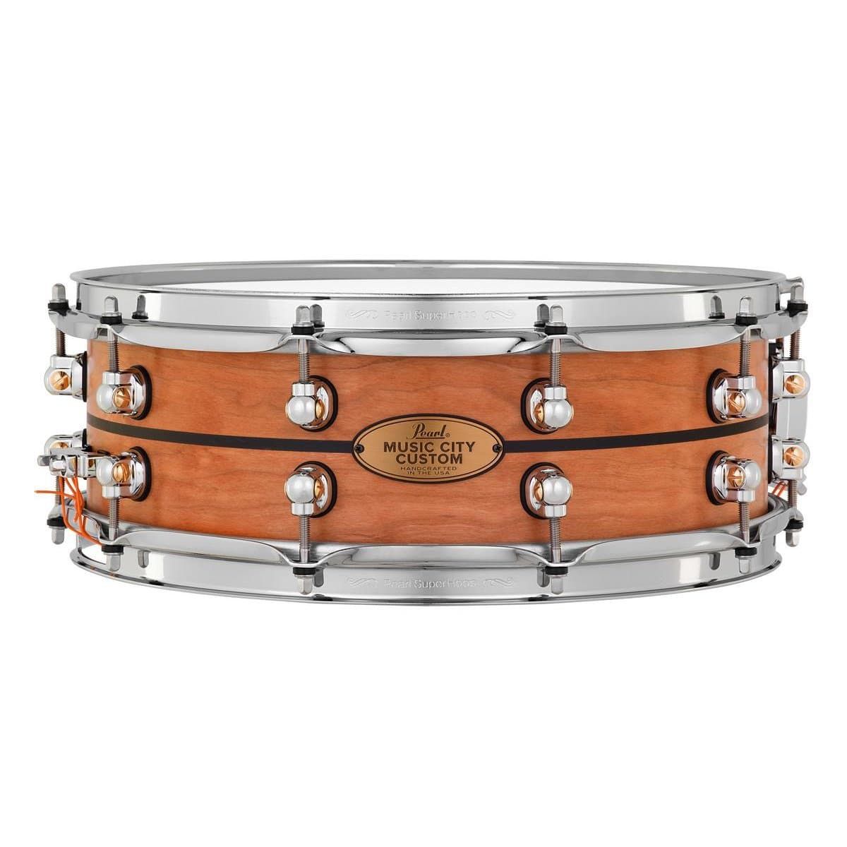 Pearl Music City Custom Solid Cherry 14x5 Snare Drum - Natural With Ebony Inlay