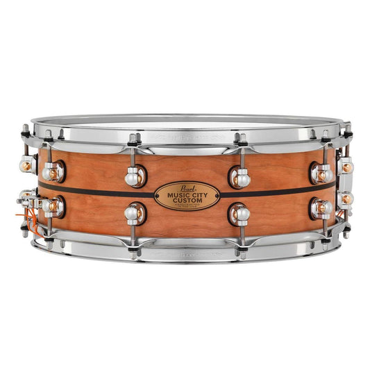 Pearl Music City Custom Solid Cherry 14x5 Snare Drum - Natural With Ebony Inlay