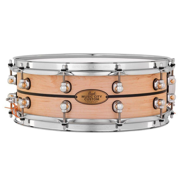 Pearl Music City Custom Solid Maple 14x5 Snare Drum - Natural With Ebony Inlay