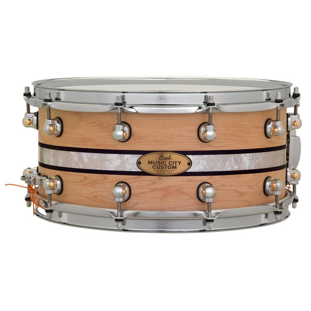 Pearl Music City Custom Solid Maple 14x6.5 Snare Drum - Natural With Duoband Ebony Marine Inlay