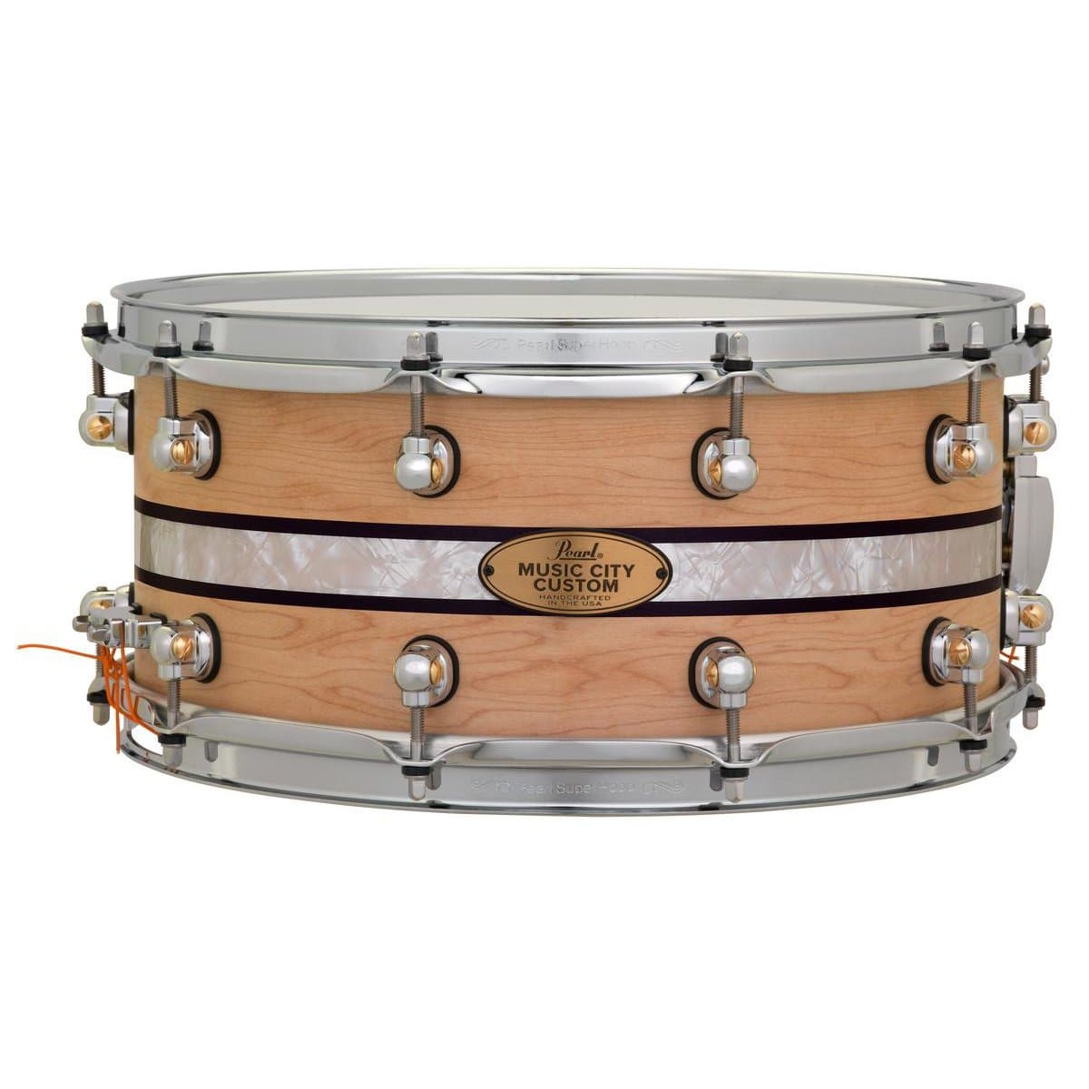 Pearl Music City Custom Solid Maple 14x6.5 Snare Drum - Natural With Duoband Ebony Marine Inlay