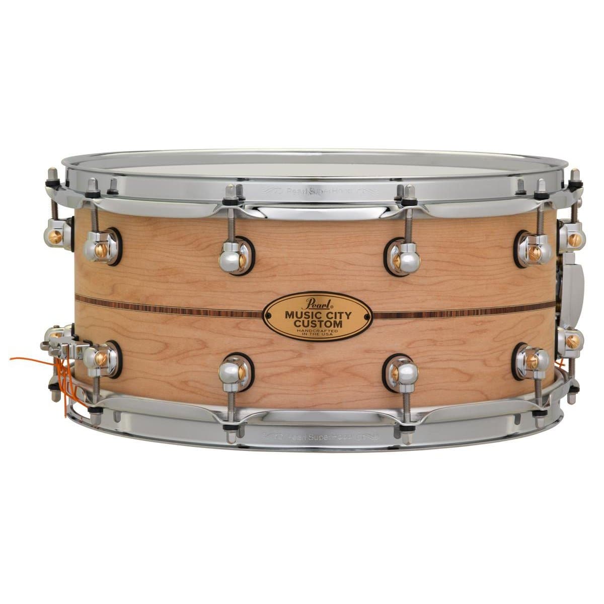 Pearl Music City Custom Solid Maple 14x6.5 Snare Drum - Natural With Boxwood-Rose Triband Inlay
