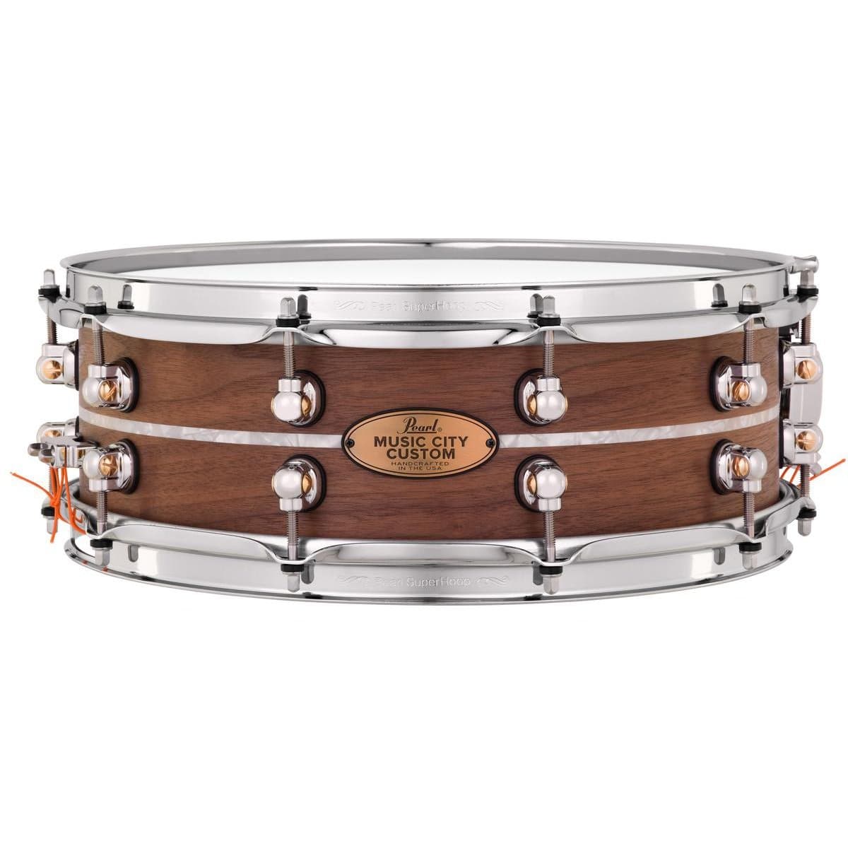 Pearl Music City Custom Solid Walnut 14x5 Snare Drum - Natural With Marine Pearl Inlay