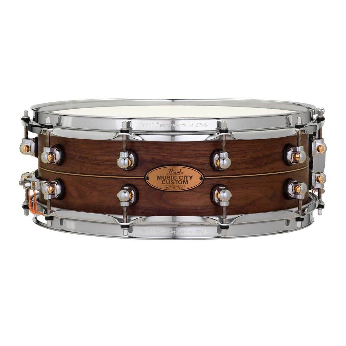 Pearl Music City Custom Solid Walnut 14x5 Snare Drum - Natural With Boxwood-Rose Inlay