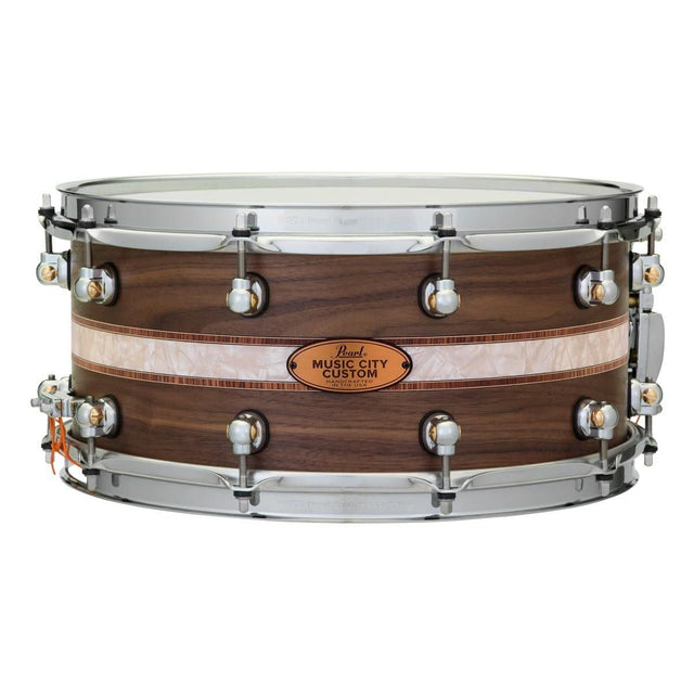 Pearl Music City Custom Solid Walnut 14x6.5 Snare Drum - Natural With Kingwood Royal Inlay