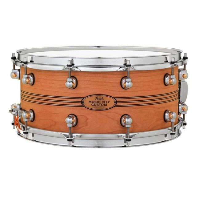 Pearl Music City Custom Solid Cherry 14x6.5 Snare Drum - Natural With Boxwood-Rose Triband Inlay