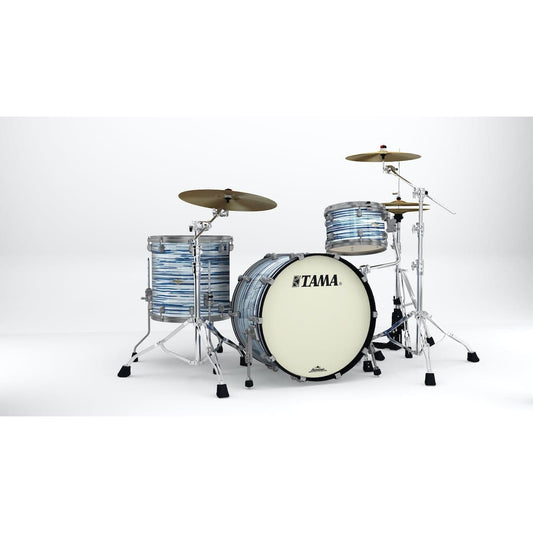 Tama Starclassic Maple 3pc Drum Set w/ 22bd, Smoked Black Nickel hw - Blue & White Oyster