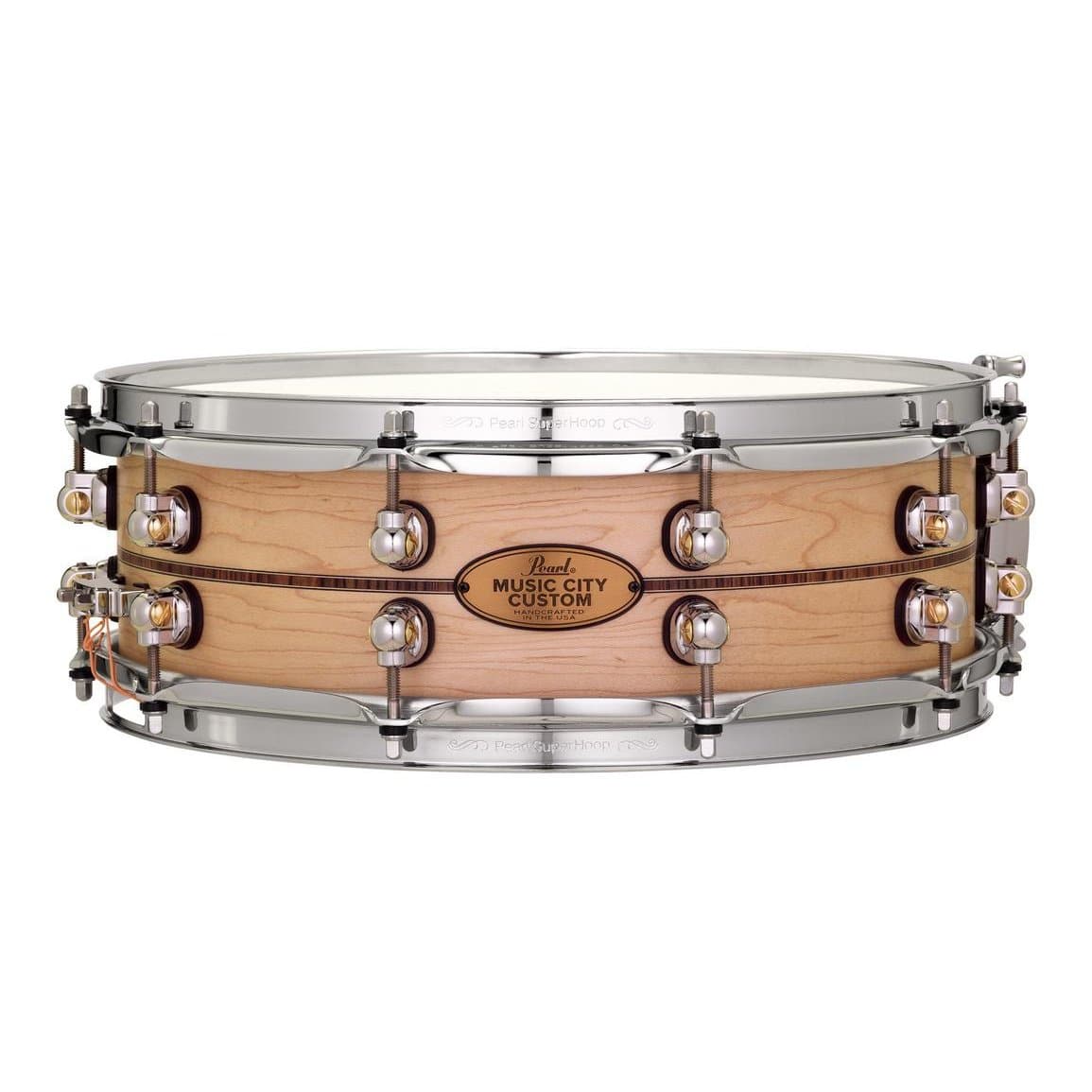 Pearl Music City Custom Solid Maple Snare Drum 14x6.5 Natural w/Kingwood Inlay