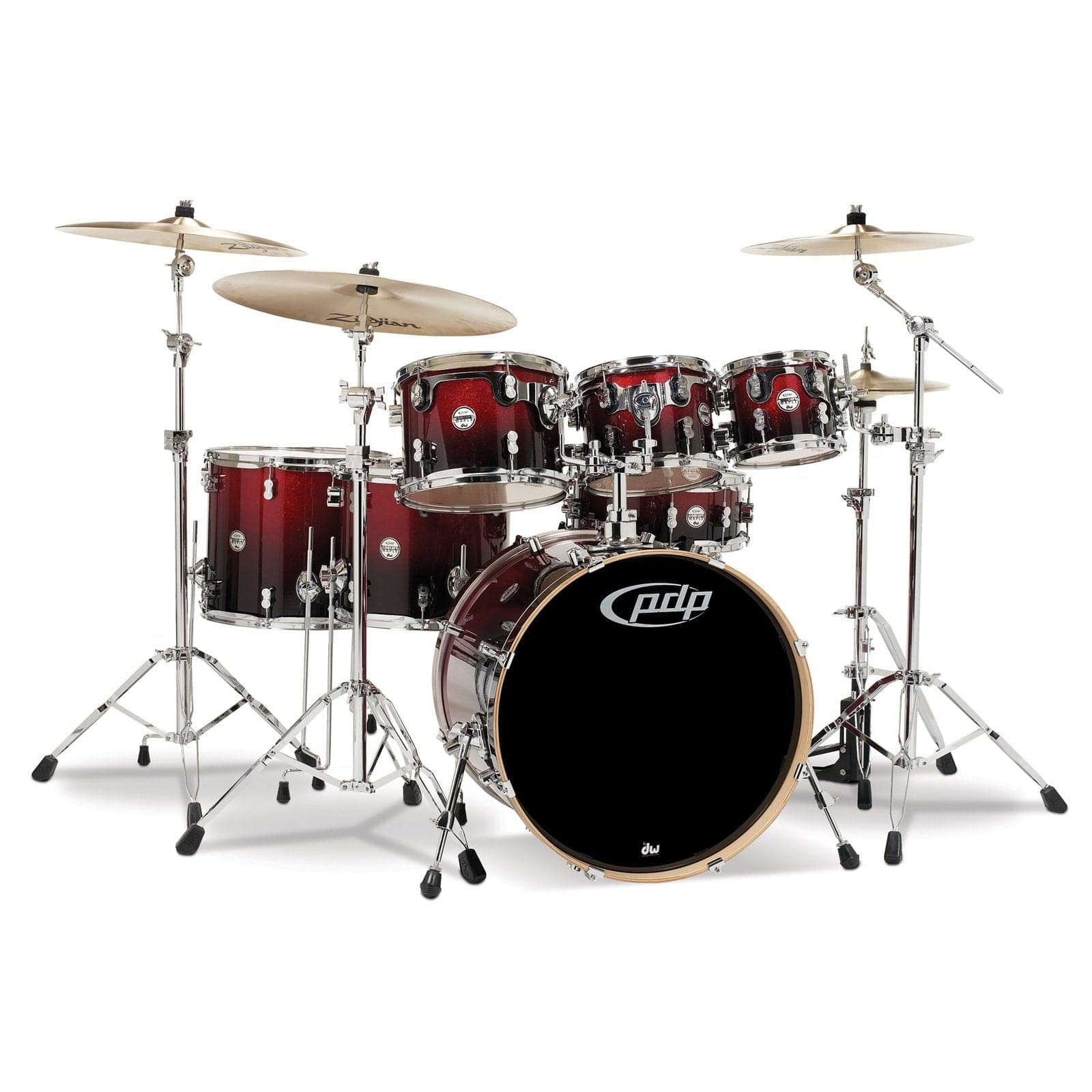 PDP Concept Maple 7pc Drum Set - Red To Black Sparkle Fade