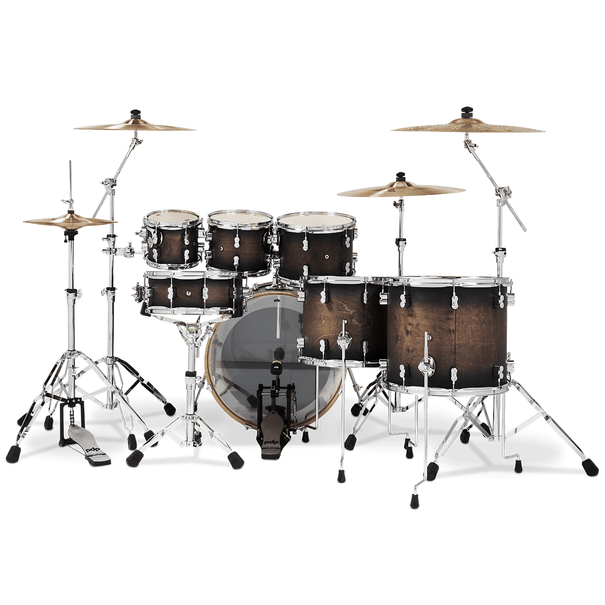 PDP Concept Series 7-Piece Maple Drum Set, Satin Charcoal Burst w/Chrome Hw