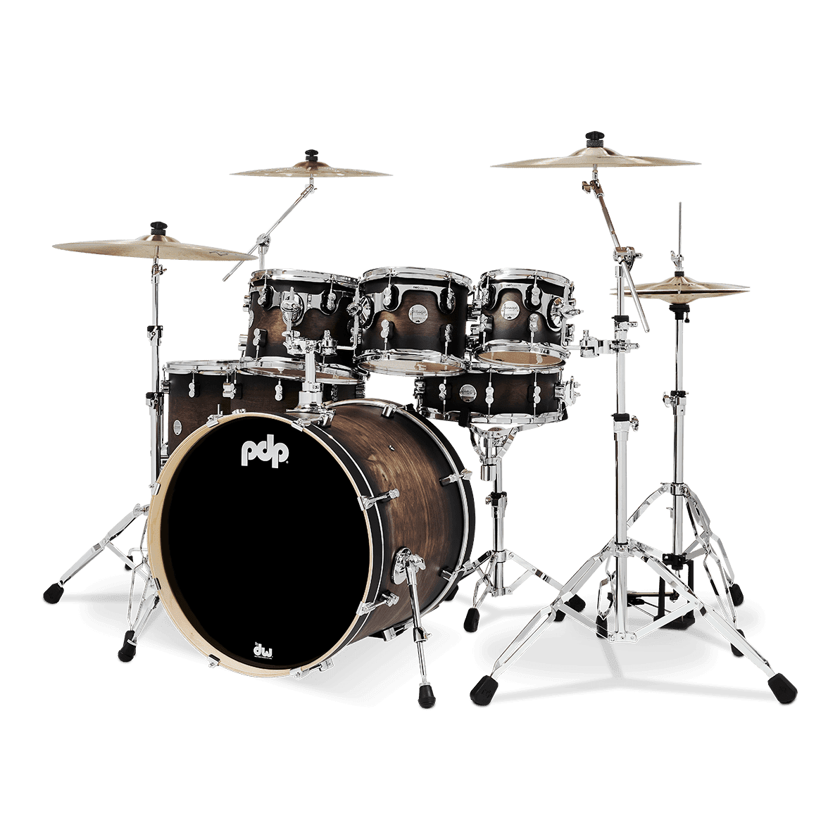 Pdp Concept Series 7pc Maple Drum Set Satin Charcoal Burst Wchrome Hw Dcp 