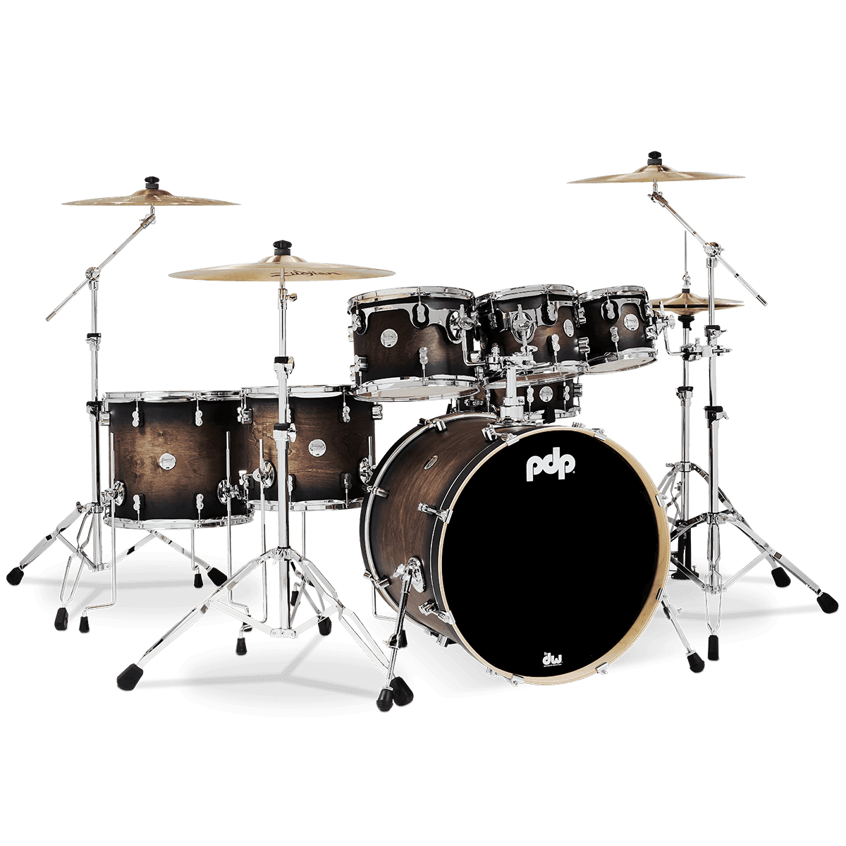 PDP Concept Series 7-Piece Maple Drum Set, Satin Charcoal Burst w/Chrome Hw