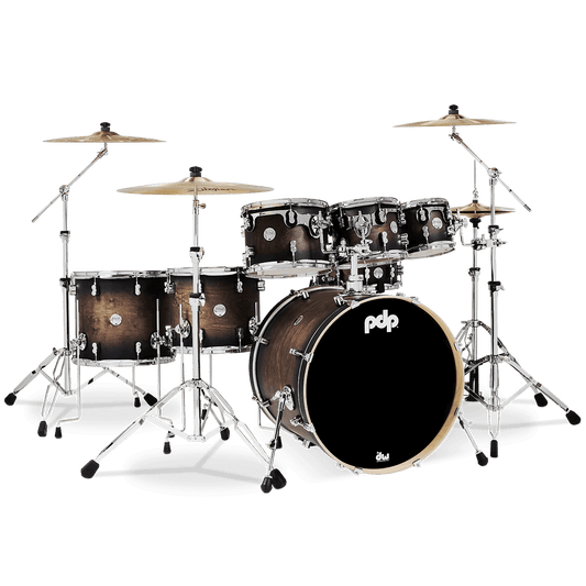 PDP Concept Series 7-Piece Maple Drum Set, Satin Charcoal Burst w/Chrome Hw