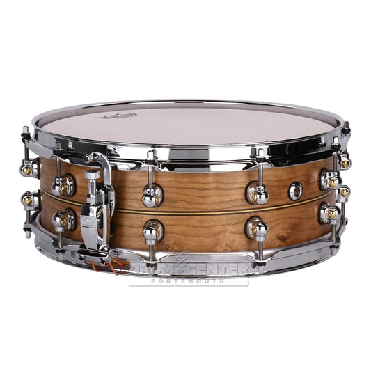 Pearl Music City Custom Solid Cherry 14x5 Snare Drum - Natural With Boxwood-Rose Inlay
