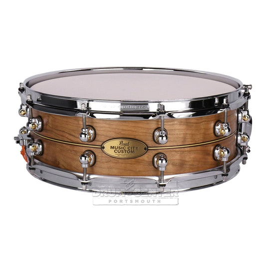 Pearl Music City Custom Solid Cherry 14x5 Snare Drum - Natural With Boxwood-Rose Inlay