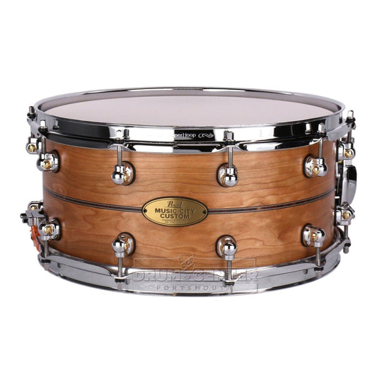 Pearl Music City Custom Solid Cherry 14x6.5 Snare Drum - Natural With Kingwood Inlay