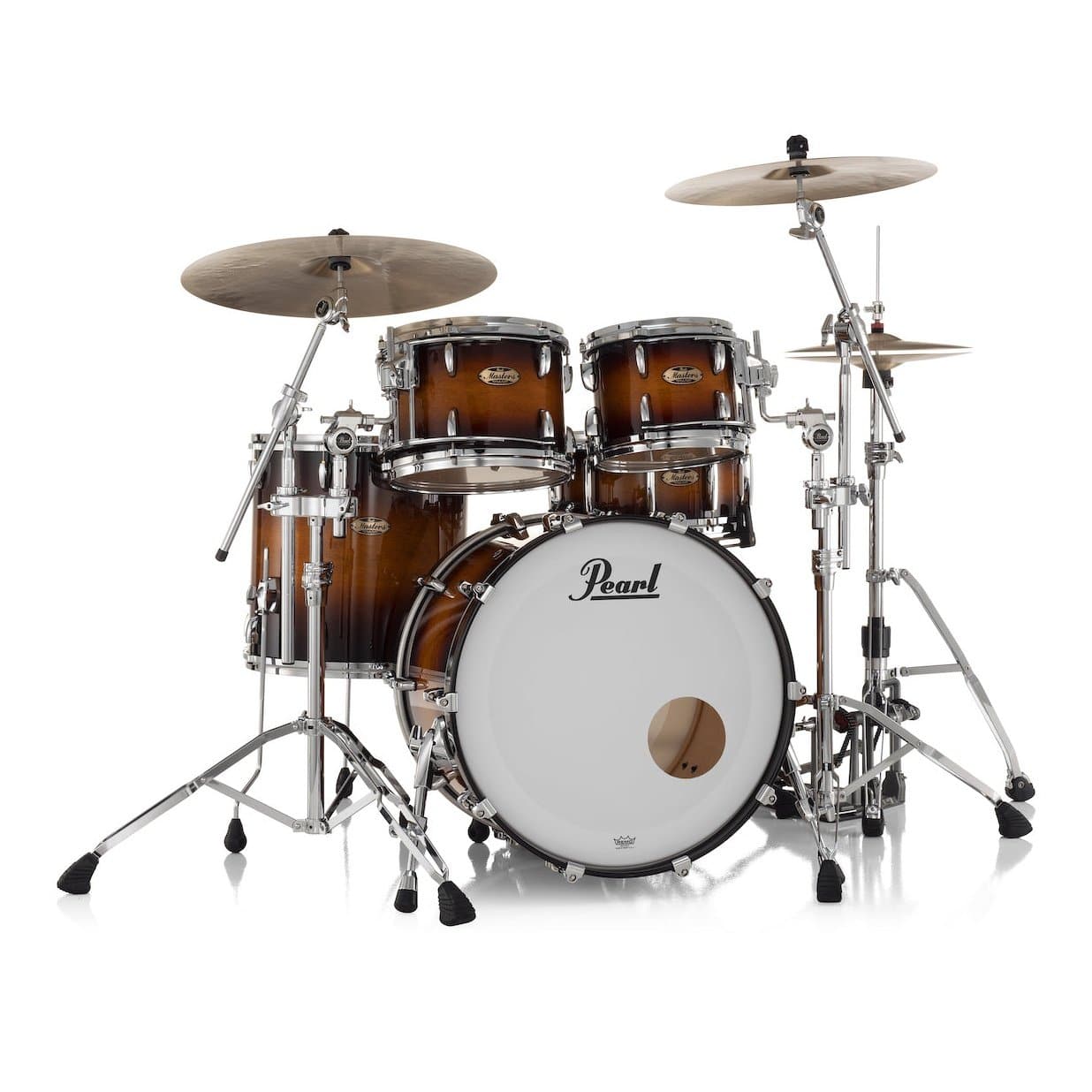 Pearl Masters Maple Pure 4pc Drum Set w/22x18BD w/L-Bracket R2 Mounts Vintage Tobacco Burst