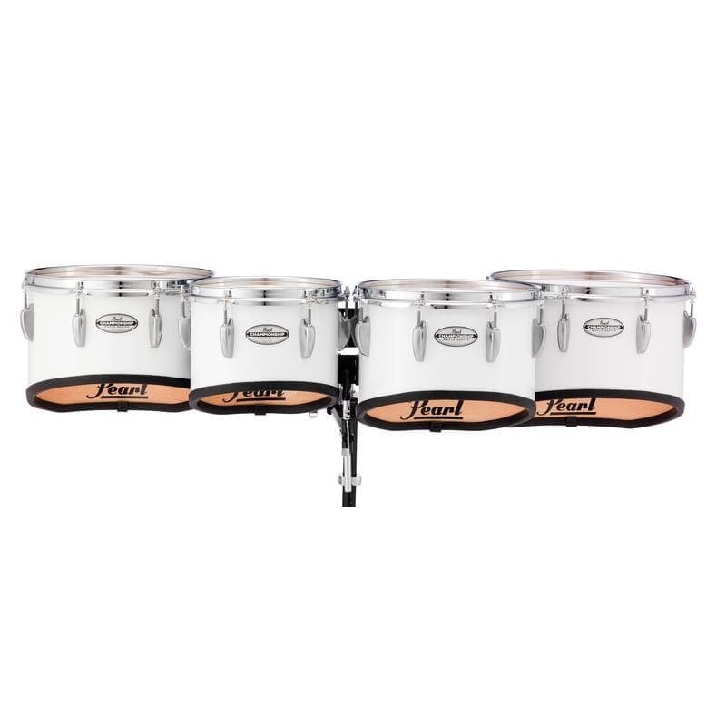 Pearl Marching Percussion: 10+12+13+14 Championship Maple Marching Tom Set, Shallow Cut W/R Ring #33 - Pure White