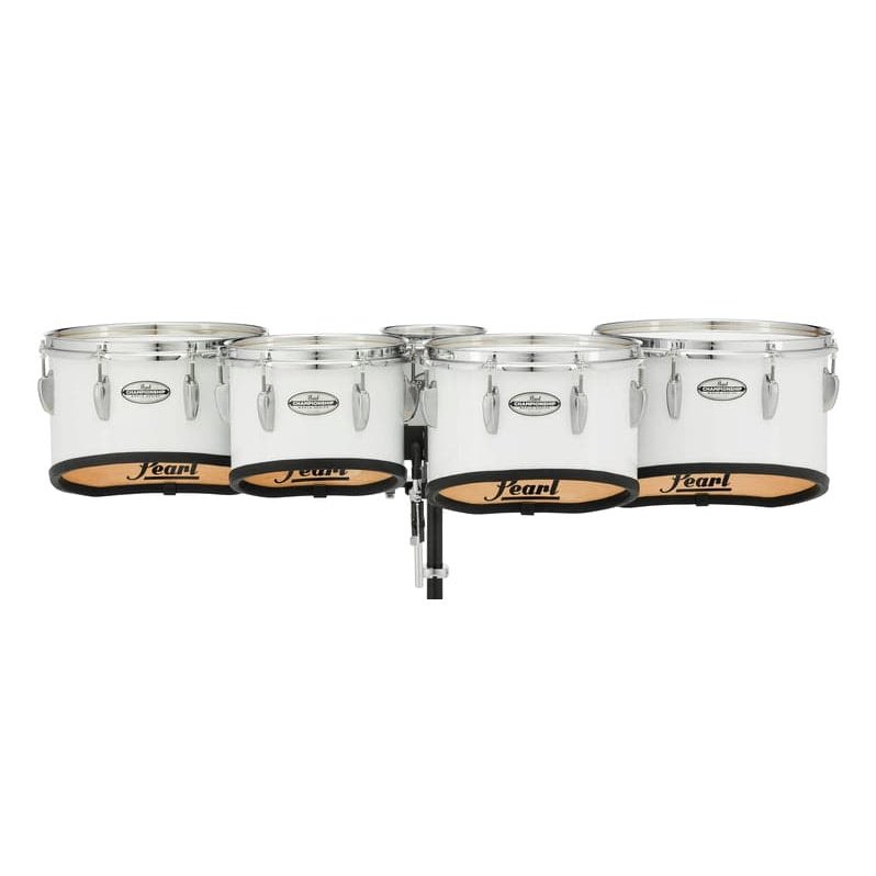 Pearl Marching Percussion: 6+10+12+13+14 Championship Maple Marching Tom Set, Shallow Cut W/R Ring #33 - Pure White