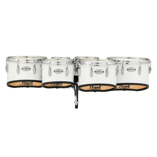 Pearl Marching Percussion: 6+8+10+12+13+14 Championship Maple Marching Tom Set, Shallow Cut W/R Ring #33 - Pure White