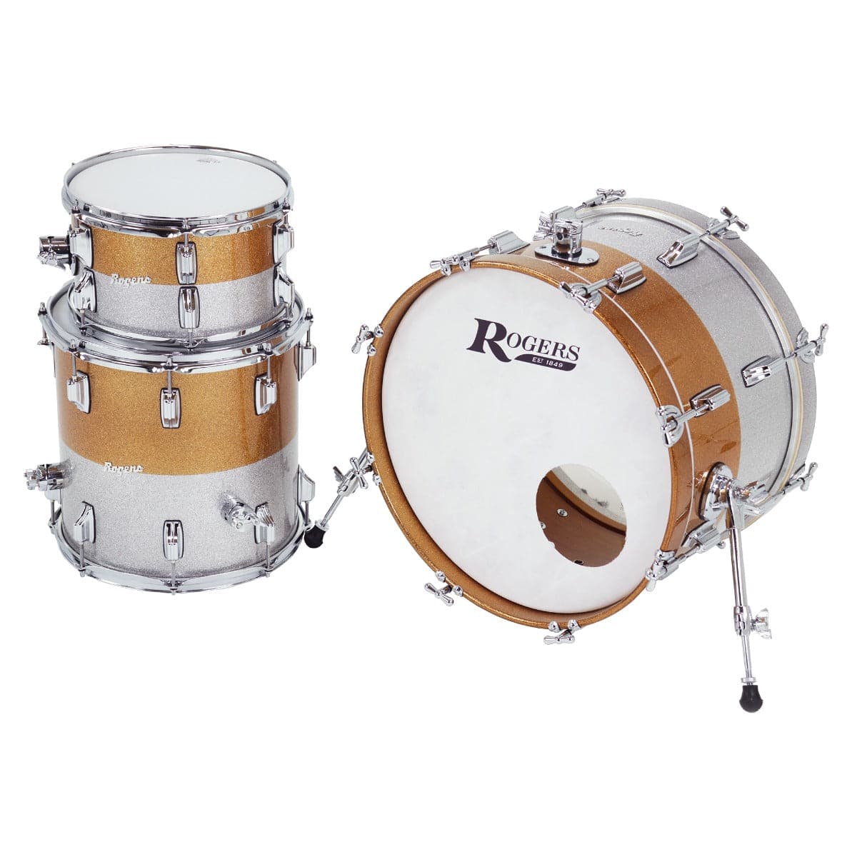 Rogers Powertone Limited Edition Drum Set 20/12/14 Gold/Silver Two-Tone Lacquer