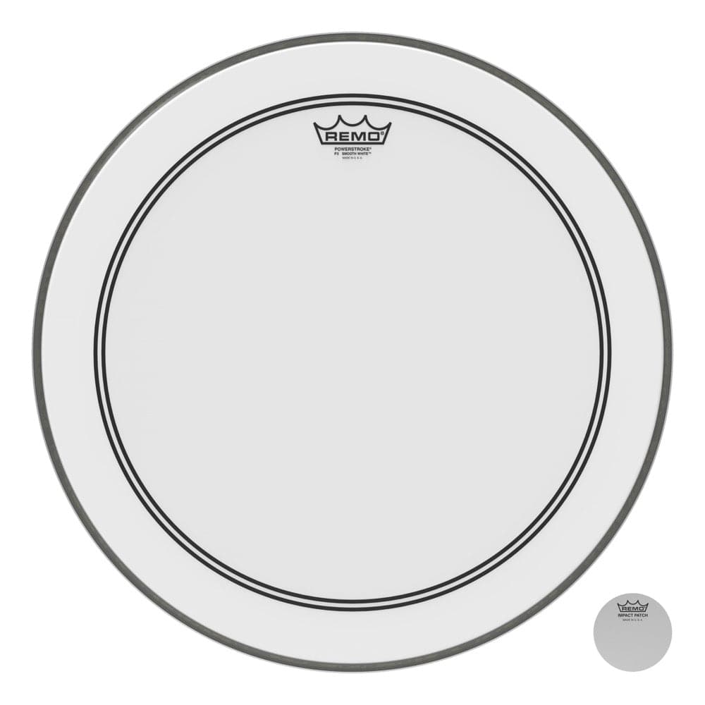 Remo Smooth White Powerstroke P3 20 Inch Bass Drum Head : 2.5 Impact Patch