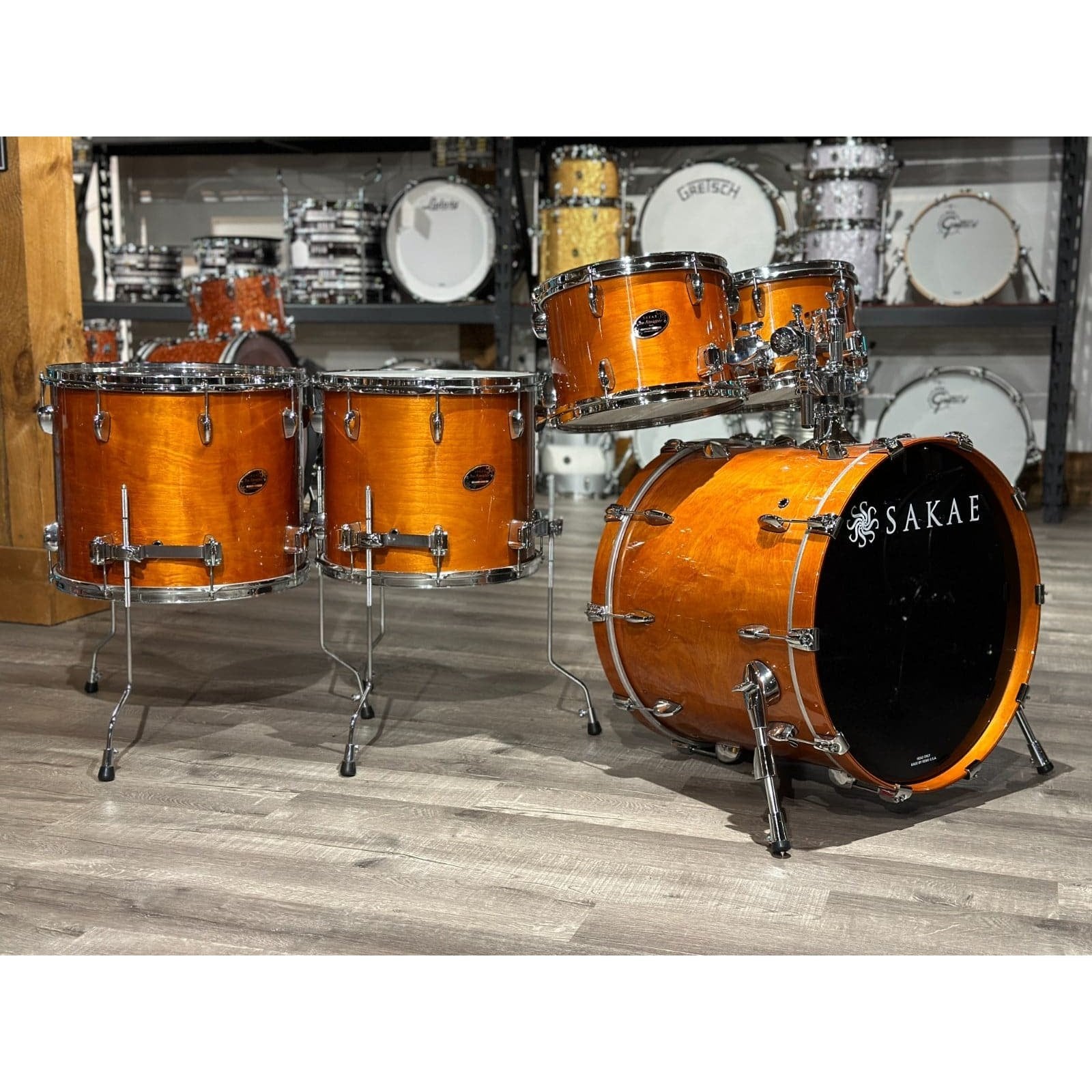Used Sakae Almighty Birch 5pc Drum Set Amber