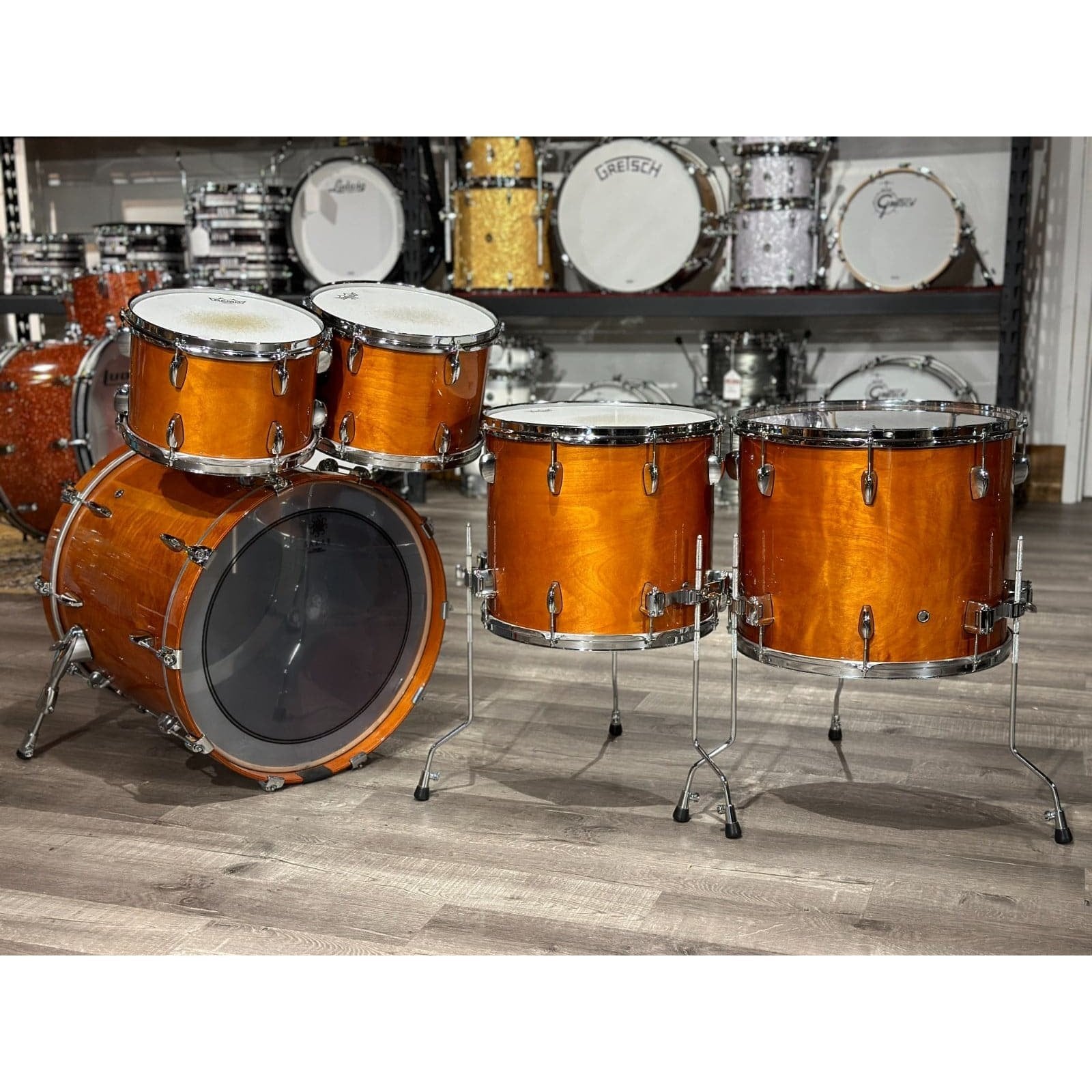 Used Sakae Almighty Birch 5pc Drum Set Amber