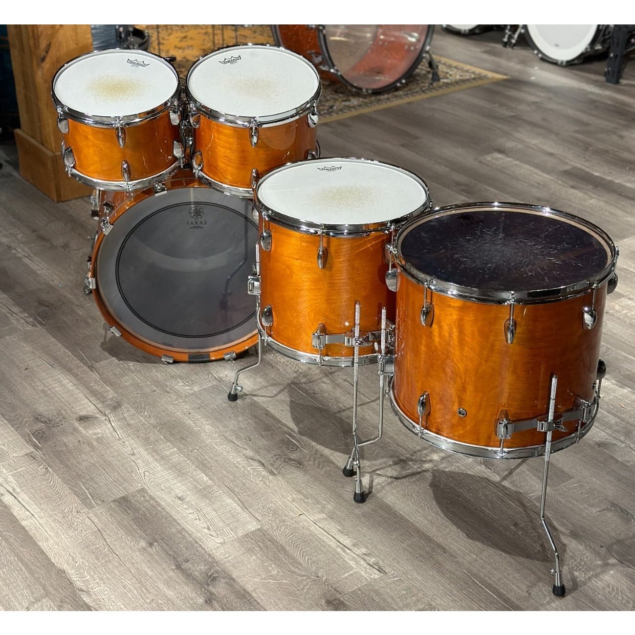 Used Sakae Almighty Birch 5pc Drum Set Amber