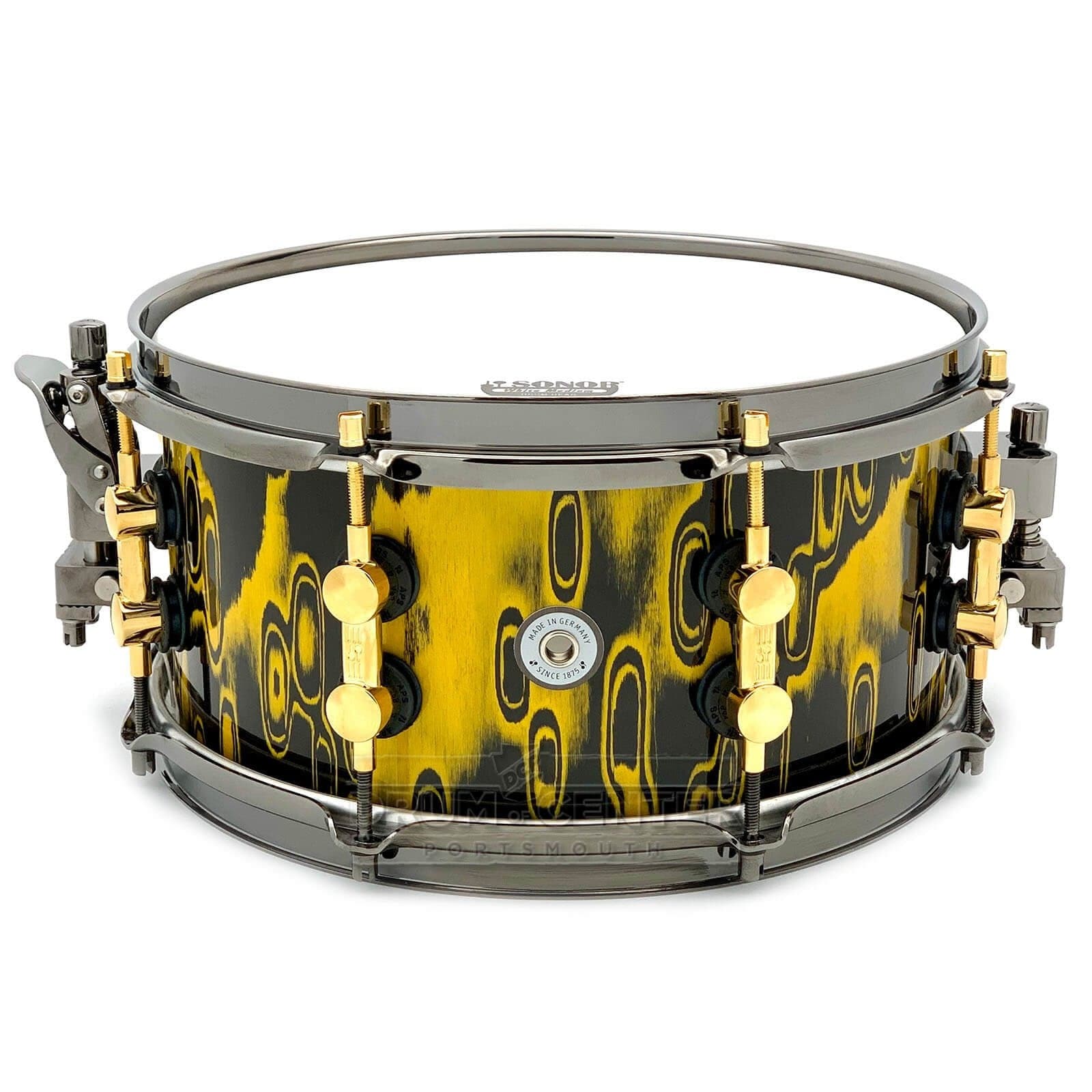 Sonor SQ2 Heavy Beech Snare Drum 12x6 Yellow Tribal w/Black & Gold Hardware