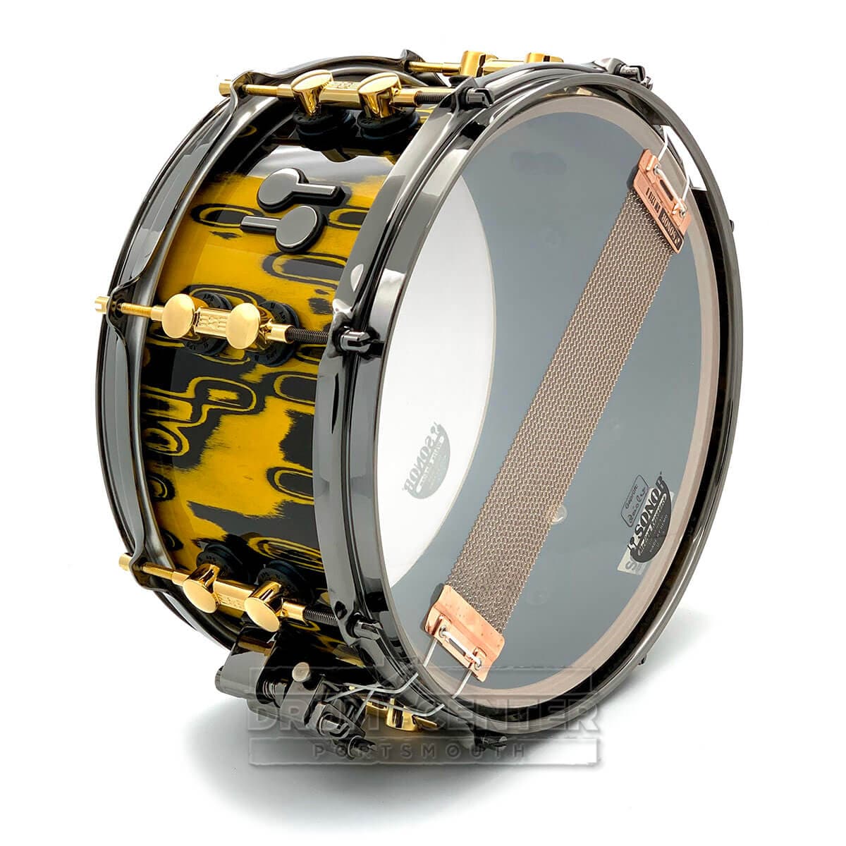 Sonor SQ2 Heavy Beech Snare Drum 12x6 Yellow Tribal w/Black & Gold Hardware