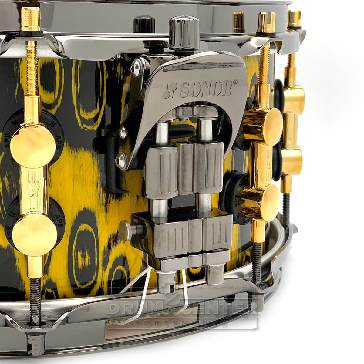 Sonor SQ2 Heavy Beech Snare Drum 12x6 Yellow Tribal w/Black & Gold Hardware
