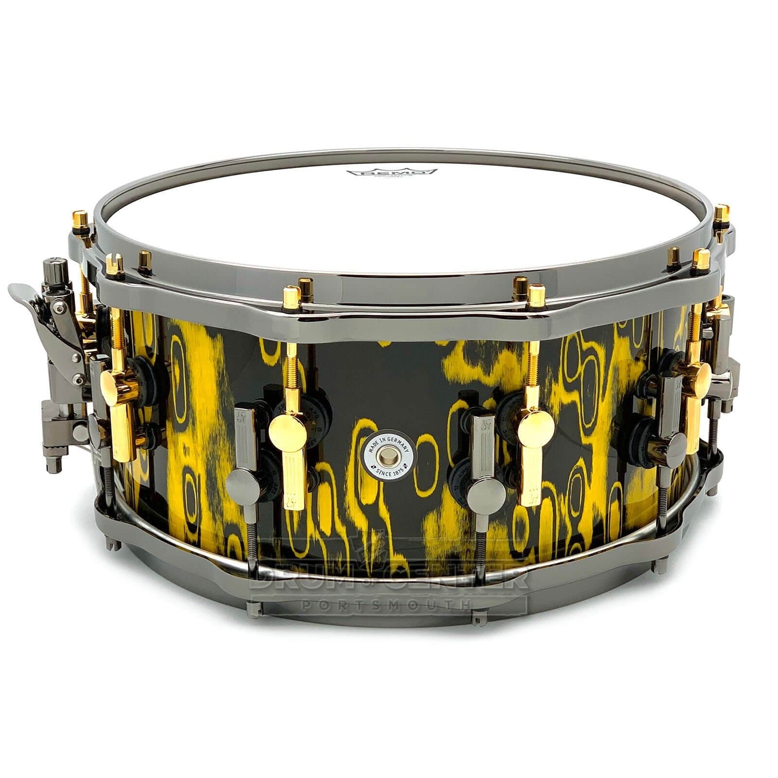 Sonor SQ2 Medium Beech Snare Drum 14x6.5 Yellow Tribal w/Black & Gold Hardware